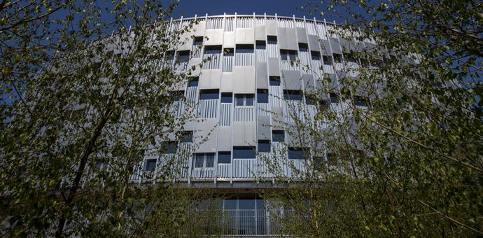 Perforated sheets used for a bright facade