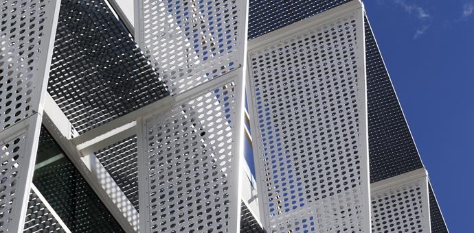 Sun screens of perforated metal