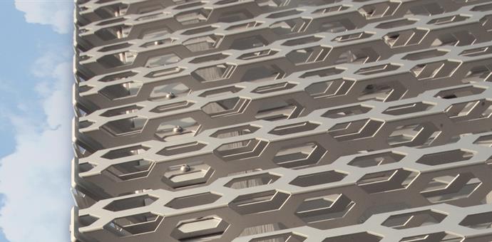 Geperforeerde en geanodiseerde aluminium platen van RMIG voor gevel van Audi Terminal