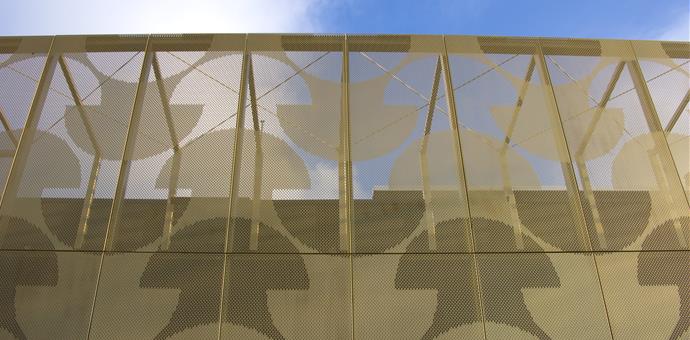 Perforated sheets for facade, Maison du Portugal view from outside